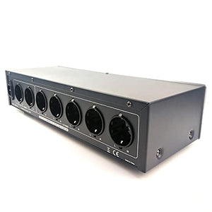 WAudio HiFi Netzfilter W-6000S, 7 Mehrfach Steckdosen mit Spannungsmesser, Überspannungsschutz und Phasenlicht (Silber)