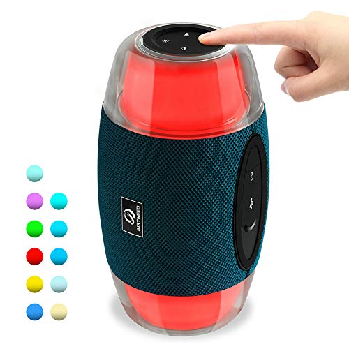 Wireless Bluetooth Speaker with Lights - JUSTNEED IPX5 Waterproof 16W Loud Stereo Speaker with 11 Changing RGB Colors LED Lamp for Home Party Camping Beach, Blue
