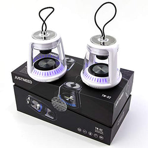 Portable Wireless Bluetooth Speakers - JUSTNEED Mini Outdoor Speakers Kit with 10W True Wireless Stereo Sound IPX5 Waterproof for Home Party Travel Camping Hiking Beach, 2 Pack White