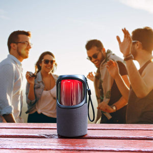 LED Portable Wireless Bluetooth Speaker - JUSTNEED Waterproof 360° Loud Stereo Speaker with 11 Changing RGB Colors Light for Home Party Camping Beach, Grey