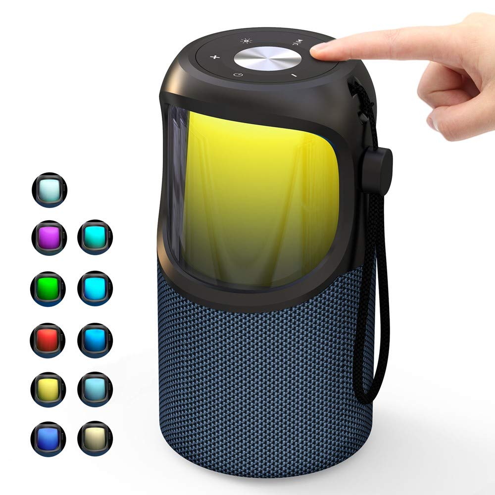 LED Portable Wireless Bluetooth Speaker - JUSTNEED Waterproof 360° Loud Stereo Speaker with 11 Changing RGB Colors Light for Home Party Camping Beach, Blue